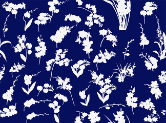 background with white orchid silhouettes on blue