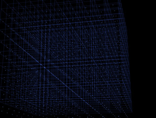 Trendy line art icon with blue dots on dark background. Decorative backdrop. Business concept. Abstract geometric pattern. Black design element. Trendy decor