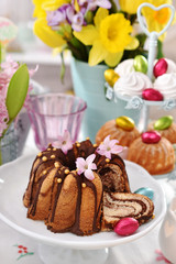 spring table with easter cakes