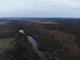 Fototapeta na wymiar Aerial view of Tiefensee, Höhenland, Werneuchen, Brandenburg, Germany
