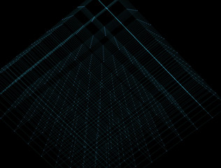 Trendy line art icon with blue dots on dark background. Decorative backdrop. Business concept. Abstract geometric pattern. Black design element. Trendy decor