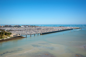 Aerial view of Les Minimes marina and the Atlantic ocean in La Rochelle, France
