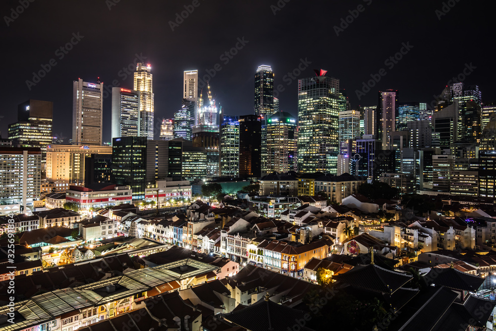 Sticker singapore urban skyline at dusk