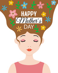 Mothers day card. Woman with flowers in her hair