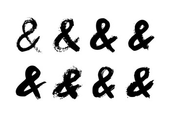 Ampersand letter mark of ink brushstrokes. Vector grunge punctuation mark