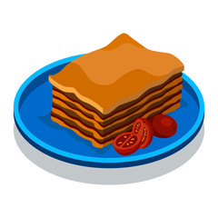 Lasagne. Italian food. Icon. Vector isometric picture.