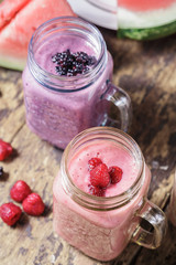 Fresh Berry Fruit Smoothies in the Summer Garden
