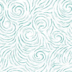 Seamless vector pattern of smooth lines in the form of circles and spirals. Turquoise texture for decoration of fabrics or wrapping paper. Waves or ripples
