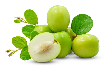 Fresh Green Jujube fruits isolated on white background