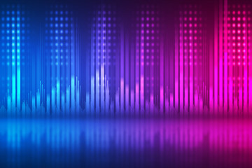 Background empty show scene. Ultraviolet dark abstract background. Geometric neon shapes, neon glow, blue and pink lighting
