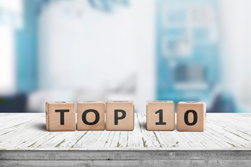 Top 10 sign made of wooden dices