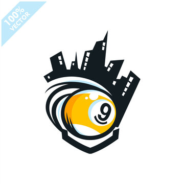 Billiard 9 ball city sport logo. Scalable and editable vector.