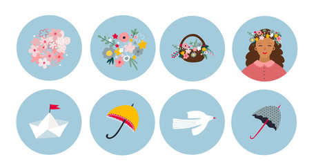 Spring summer illustration circle icon sticker
