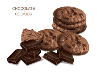 Chocolate cookies isolated vector realistic. 3d detailed desserts