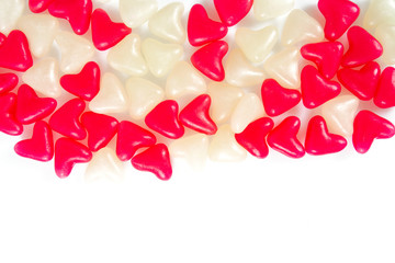 heart-shaped jelly candies isolated on white