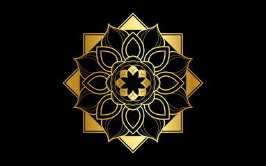 Circle pattern petal flower of mandala with gold color,Vector floral mandala patterns unique design with black background,Hand drawn pattern