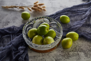 Glass fruit tray with fruit 