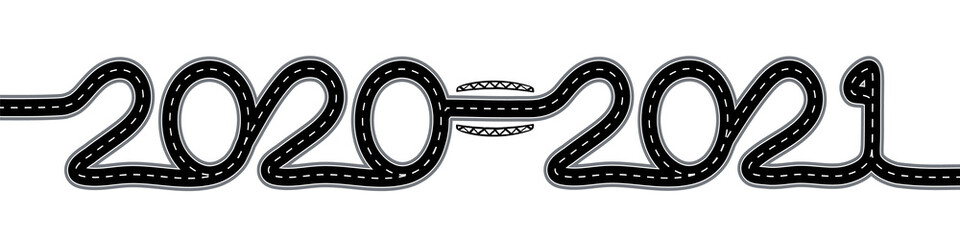 2020-2021 New Year. The road with markings is stylized as an inscription. Isolated illustration