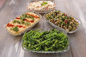 Traditional dishes consisting of Turkish appetizers.