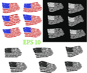 USA Flag - Distressed american flag, set usa flags. EPS 10, Clip art, Only commercial use