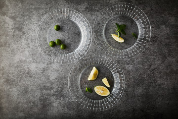 Glass fruit tray with fruit 