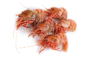 Shrimps isolated on white (northern Bering shrimp)