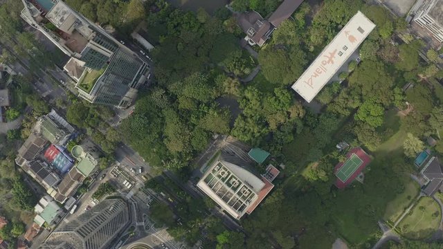 Bangkok Thailand Aerial v176 Vertical view flying over downtown skyscrapers in Pathum Wan district - January 2020