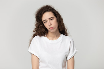 Obraz premium Depressed upset sad millennial woman feeling frustrated.