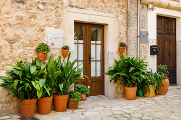 The street with flower pots in Valldemossa town