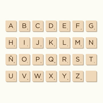 Alphabet in scrabble letters. Isolate vector illustration to compose your own words and phrases.
