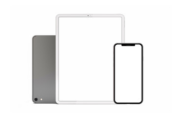 Set of tablet computer isolated on white background, with blank screen. Template, mockup, isolated.