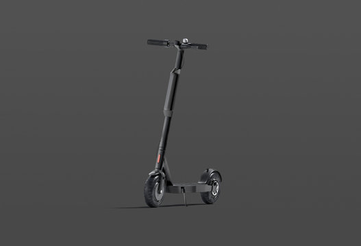 Blank black electric scooter with banner mockup on dark background