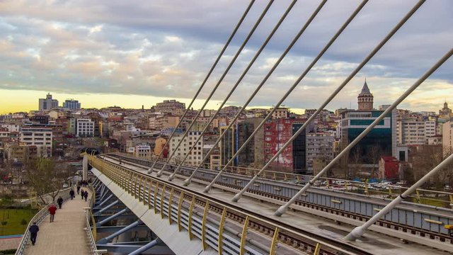 Istanbul Metro bridge time lapse with trains and cloud movements