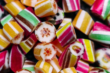 Handmade caramel in different colors. Close-up.