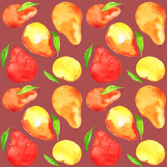 Fototapeta na wymiar Pears apples bright warm bright sweet textile summer pattern repeating background
