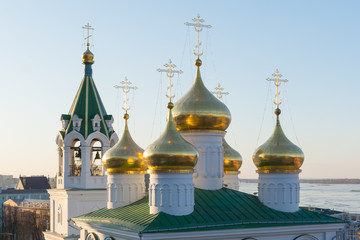 Domes of the Predtechenskaya Church on the National Unity square in Nizhny Novgorod
