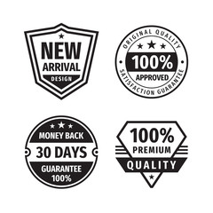 Obraz premium Design graphic badge logo vector set in retro vintage style. New arrival. 100% approved. 30 days money back guarantee. Premium quality. Promotion sticker. Retro vintage emblems. Black & white colors.