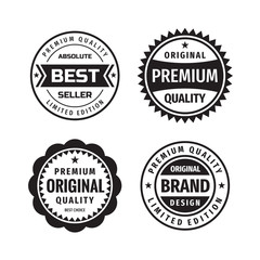 Design graphic badge logo vector set in retro vintage style. Absolute best seller, original premium quality, brand design, best choice. Emblem label template collection. Black & white colors. 