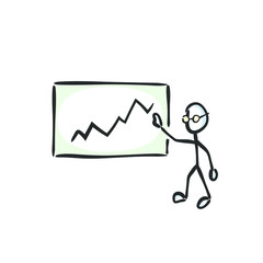 Project presentation. Business meeting. Analysis graph. office job. Hand drawn. Stickman cartoon. Doodle sketch, Vector graphic illustration