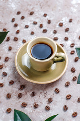 Composition with roasted coffee beans and coffe bean shaped cookies