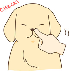 ゴールデンレトリバーの子犬（鼻をチェック）