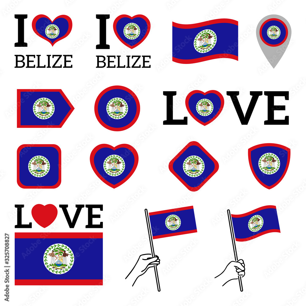 Fototapete flag of belize. set of vector flags.