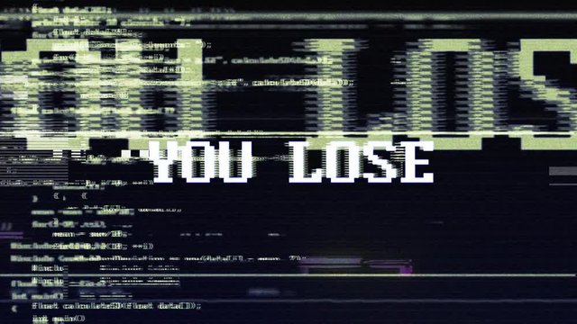 YOU LOSE Glitch Text Animation, Rendering, Background, with Alpha Channel, Loop, 4k