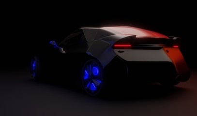 3D futuristic car model in the dark