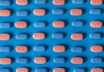 Close up of different pills for the hiv infection treatment. PrEP Pills for Pre-Exposure...