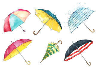 Set of watercolor hand painted colorful umbrellas - 325710448