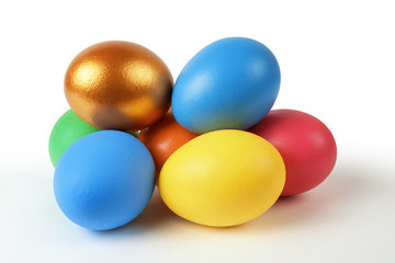 Colorful Easter eggs on the white surface