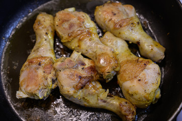 Chicken baked in the oven. Selective focus.