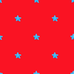 pattern with blue stars candy on red background