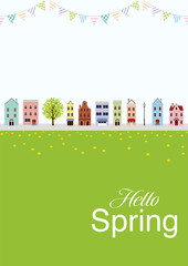 Old style town in Springtime, vertical layout - included words 